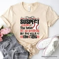 thumbnail image 1 of Baseball Suspect Claims Fun T-Shirt, Retro White and Natural Tee With Coquette Bow, 1 of 8