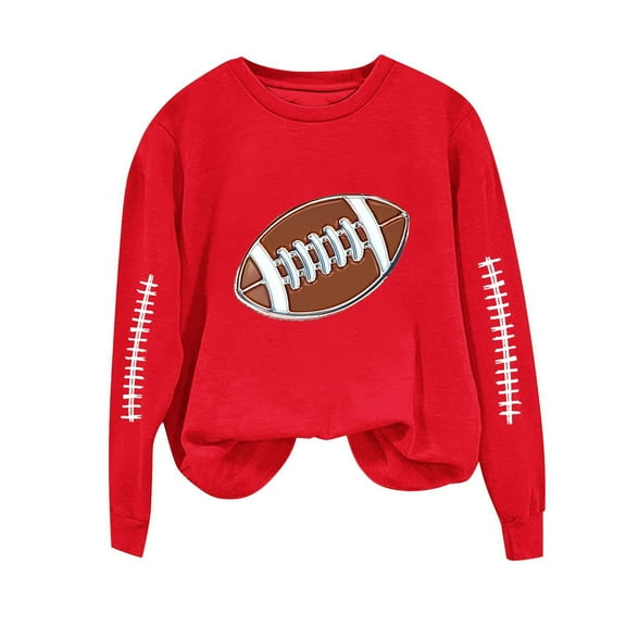 Baseball Sweatshirts Womens Teen Girls Crewneck Loose Long Sleeve Pullover Tops Lightweight Casual Fall Clothes (L, Red)