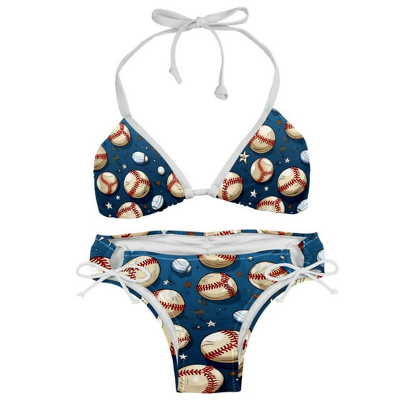 Baseball Swim Suit Women Bikini Set, Detachable Sponge, Adjustable Strap, Two-Pack - Beach, Pool, Vacation