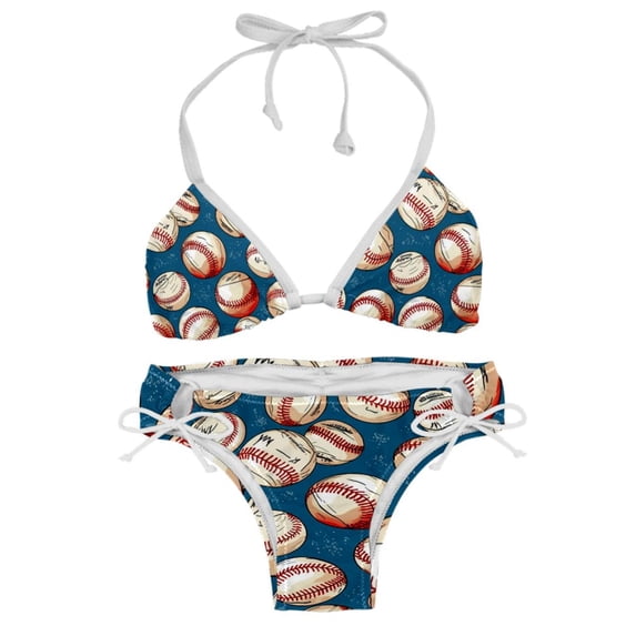 Baseball Swimsuit Women Bikini Set with Detachable Sponge & Adjustable Strap, Two-Pack Ideal for Beach & Pool Parties