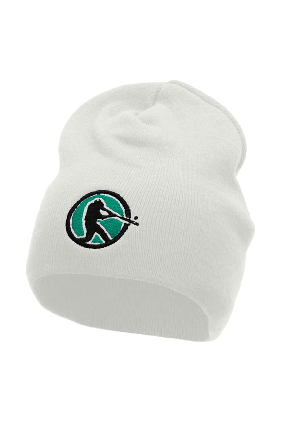 Baseball Swing Embroidered 8 Inch Short Beanie - White OSFM