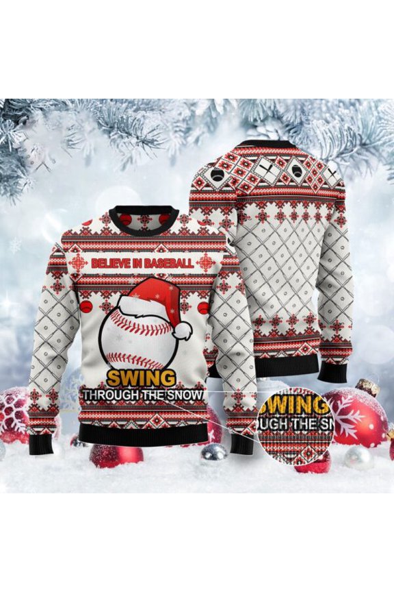 Baseball Swing Through Snow Ugly Christmas Sweater, Christmas Sweater, Ugly Sweater, Funny Xmas Sweaters