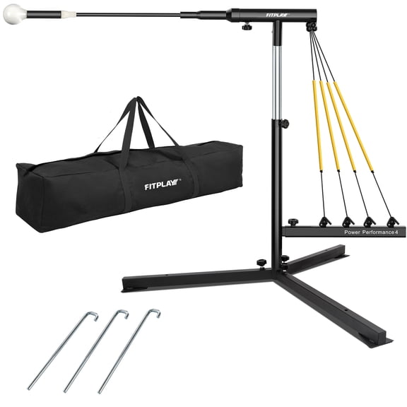 Baseball Swing Trainer with 4 Power Bands, Auto-Reset Function, Height Adjustable (31-47 inches). Improves Power and Speed for Baseball and Softball Hitting.