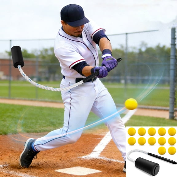 Baseball Swing Trainer with Practice Balls, Rope Batting Trainer for Youth Baseball & Softball Practice, Fits 26”-32” Bats