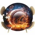thumbnail image 1 of Baseball Table Cloth, Round Fitted Tablecloths with Elastic Edge, Sports Theme Gradient Orange Blue Black Wipeable Waterproof Table Cover for Kitchen Wedding 55-60 Inches, 1 of 4