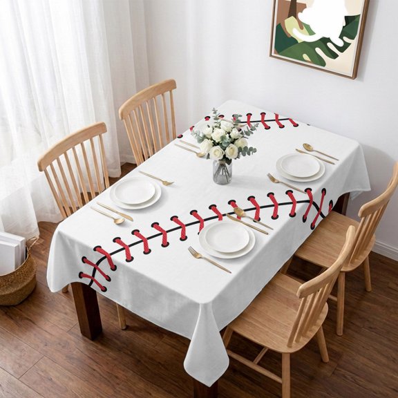 Baseball Table Cloth Waterproof Tablecloths, Modern Minimalist Red Lines Tablecloth Dining Table Cover for Kitchen Party Tabletop Outdoor, Rectangle Tablecloth 52x70 Inch
