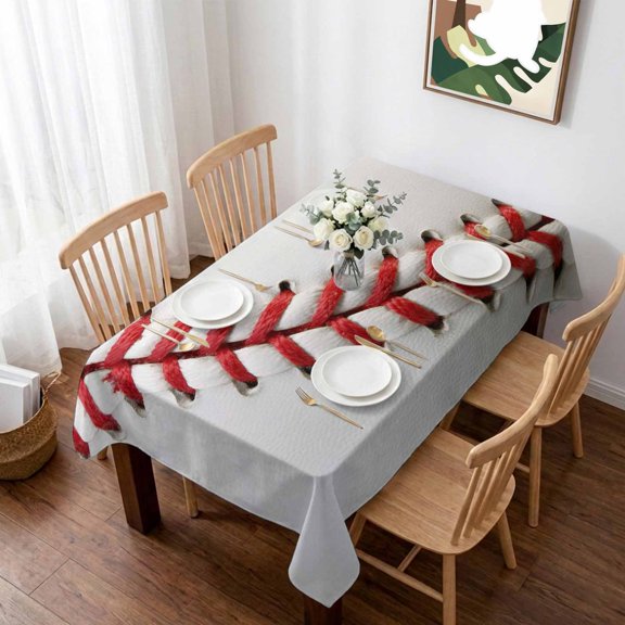 Baseball Table Cloth Waterproof Tablecloths, Red White Texture Sports Ball Minimalist Tablecloth Dining Table Cover for Kitchen Party Tabletop Outdoor, Rectangle Tablecloth 60x102 Inch