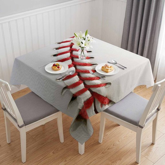 Baseball Table Cloth Waterproof Tablecloths, Red White Texture Sports Ball Minimalist Tablecloth Dining Table Cover for Kitchen Party Tabletop Outdoor, Square Tablecloth 54x54 Inch