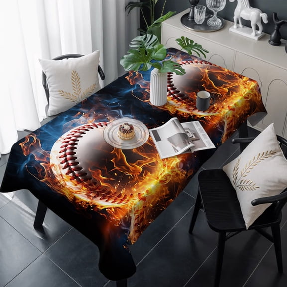 Baseball, Table Cloth Waterproof Tablecloths, Sports Theme Gradient Orange Blue Black Tablecloth Dining Table Cover for Kitchen Party Tabletop Outdoor, Rectangle Tablecloth 60x120 Inch