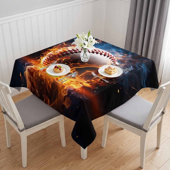 Baseball, Table Cloth Waterproof Tablecloths, Sports Theme Gradient Orange Blue Black Tablecloth Dining Table Cover for Kitchen Party Tabletop Outdoor, Square Tablecloth 54x54 Inch