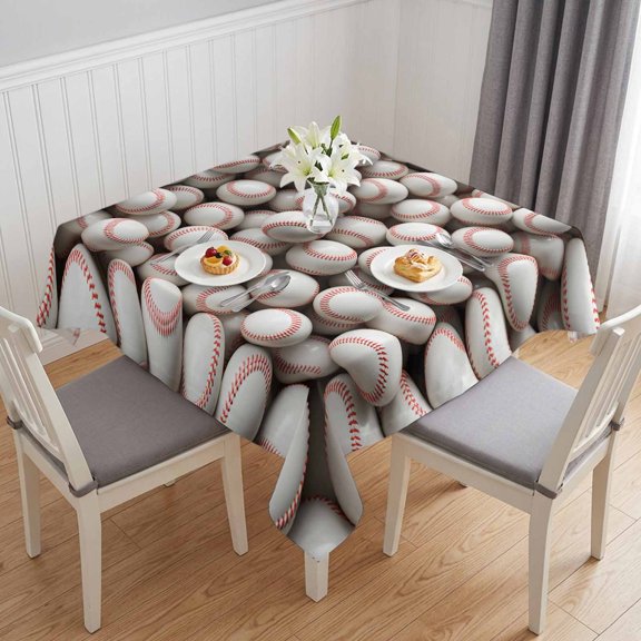 Baseball Table Cloth Waterproof Tablecloths, White Red Art Sport Tablecloth Dining Table Cover for Kitchen Party Tabletop Outdoor, Square Tablecloth 54x54 Inch