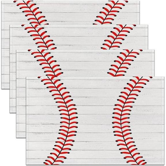 Baseball Table Place Mats, Set 18"x12" Sports Theme Game Placemats Set of 4 Decor Baseball Gaming Placemat for Kitchen Dining Table Decor Indoor Outdoor Rustic Wooden