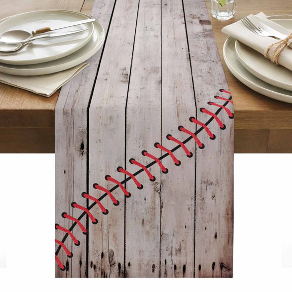 Baseball Table Runner - 48 Inch Long, Kitchen Dining Table Runner Dresser Scarves, Vintage Wooden Shabby Art Farmhouse Decor for Coffee Tables Wedding Party Banquet