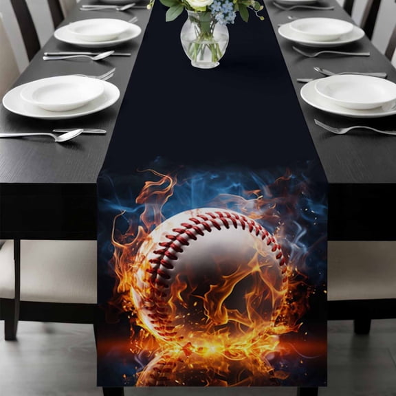 Baseball, Table Runner 48 Inches Long, Sports Theme Gradient Orange Blue Black Kitchen Coffee Dining Table Decoration for Home Party Birthday Wedding Home Decor 13x48 Inches