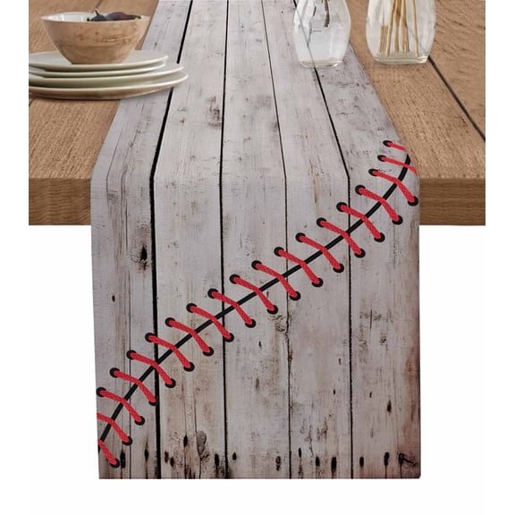Baseball Table Runner 48 Inches, Vintage Wooden Shabby Art Bed Runner Dresser Scarves Tabletop for Indoor Outdoor Parties/Ceremony/Banquet, 13" x 48"