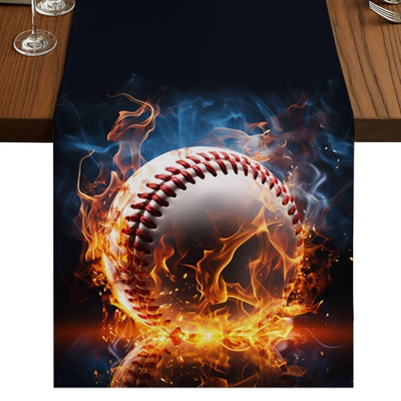 Baseball Table Runner 60 Inches Long, Cotton Linen Table Runner Dresser Scarf, Sports Theme Gradient Orange Blue Black Fabric Tablerunners for Dining Coffee Tables Wedding Holiday Party 13"x60"