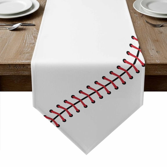 Baseball Table Runner Linen Burlap Table Runner 36 Inches Small Modern Minimalist Red Lines Dresser Scarves for Kitchen Island Coffee Dining Room Party Wedding Banquet Holiday Decoration 13"x36"