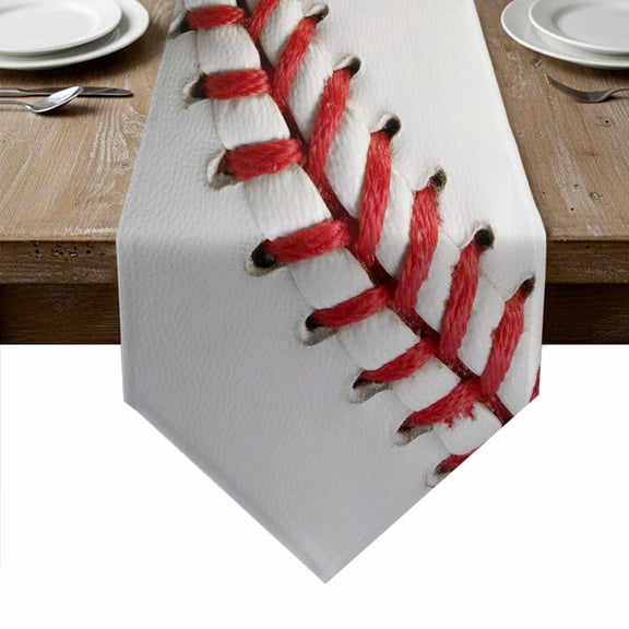 Baseball Table Runner Linen Burlap Table Runner 36 Inches Small Red White Texture Sports Ball Minimalist Dresser Scarves for Kitchen Island Coffee Dining Room Party Holiday Decoration 13"x36"