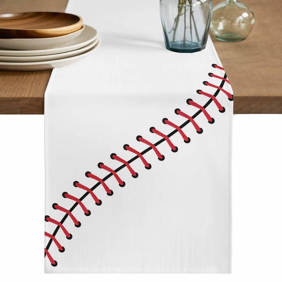 Baseball Table Runner, Modern Minimalist Red Lines Washable Cotton Linen Table Runners 60 Inches Long, Dresser Scarf Runner for Coffee/TV Stands/Kitchen/Cabinets 13''x60''
