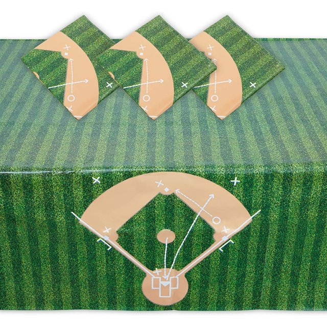 Baseball Tablecloth Birthday Party Plastic Table Cover (54 x 108 in, 3
