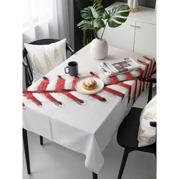 Baseball Tablecloth Rectangle Table Cloths 54x108, Waterproof Tablecloth Outdoor Table Cloth, Red White Texture Sports Ball Minimalist Washable Table Cover for Kitchen Dinning Party
