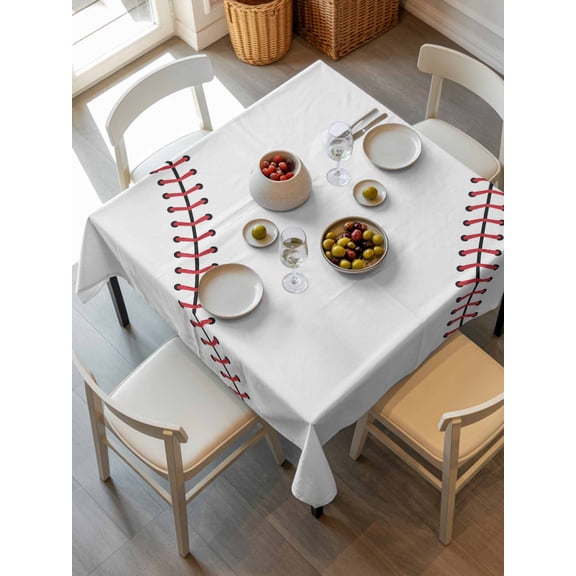 Baseball Tablecloth Square Table Cloth 54x54, Waterproof Outdoor Table Cloth Covers Decorative Table Protector, Modern Minimalist Red Lines Washable Table Cover for Kitchen Dinning Party