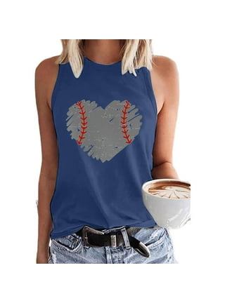 Baseball Tank Top Womens Love Heart Print Vest Mom Tanks Workout Graphic  Print Casual Summer Sleeveless Tee Shirt 
