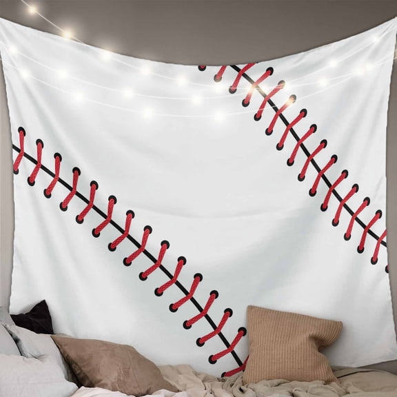 Baseball Tapestry for Bedroom Wall Hanging Tapestry, Modern Minimalist Red Lines Ceiling Backdrop Tapestries Poster Blanket Wall Decor for Teens Room Living Room Dorm 55" x 73"