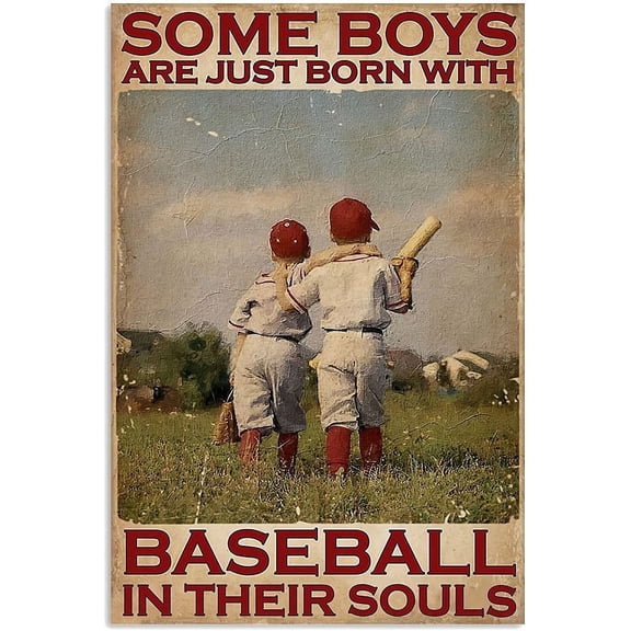 Baseball Teenager Back View Retro Poster Metal Tin Sign, Some Boys are Born to Like Baseball, Chic Art Garage Pub Man Cave Club Novel and Interesting Bathroom Toilet Decoration 12X8 Inch