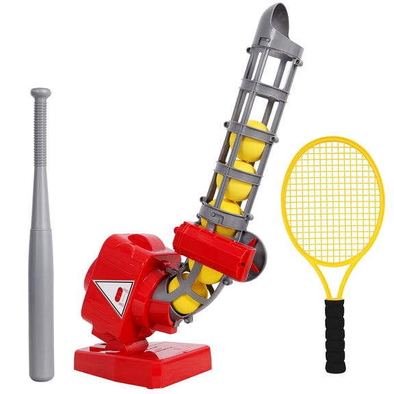 Baseball & Tennis Pitching Machine in Colorful Design with Adjustable Launch Angle for Outdoor Sports Play,Red
