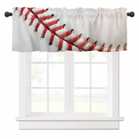 Baseball Texture Valances for Windows Usa Sport Rod Pocket Curtain Valance Window Treatment Short Curtains for Kitchen Living Room, 60"x14"