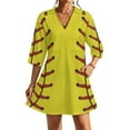 thumbnail image 1 of Baseball Texture Womens Dress With Pockets Summer V Neck 3/4 Sleeve Dress Plus Size Loose Dress, 1 of 7