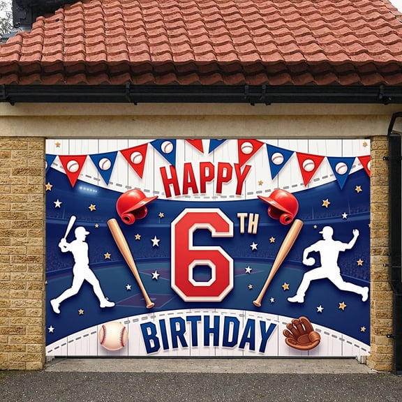 Baseball Theme Baseball Birthday Banner Red Blue Color 6th Birthday Display 6th Number Design Sports Elements Backdrop for Kids Birthday Party Baseball Themed Event Photo Shoot Backdrop