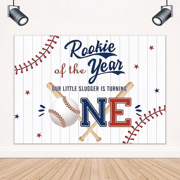 Baseball Theme Cool 1st Birthday Backdrop Rookie of The Year Blue Red Wooden Plank Slugger is Turning One Boys Birthday Party Photography Background Decorations Photo Booth Studio Prop Fabric