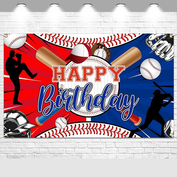 Baseball Theme Cool Happy Birthday Backdrop Decorations Baseball Birthday Banner for Boys Teens Sports Party Background