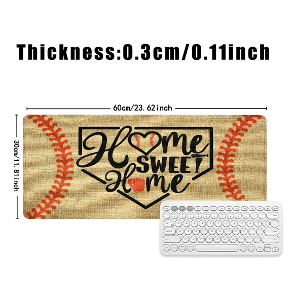 Baseball Theme Mouse Pad 31.5 x 11.82 Inches Home Sweet Home Design Rubber Surface for Desk Use