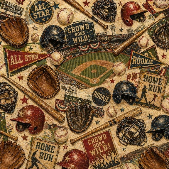 Baseball Theme Vintage Pattern Edible Image Cake Topper for Half Sheet Cake, by Tnct. (1 Count)