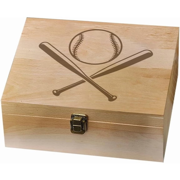 Baseball Theme Wooden Memory Keepsake Box Metal Knot Box with Hinged Lid and Lock Decorative Storage Box Stash Box for Photo Letter Souvenir Jewelry 7.6x9.6x4inch(19.5x24.5x10.3cm) DIY