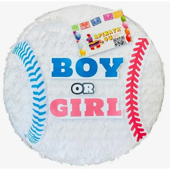 Baseball Themed Gender Reveal Pinata Pink & Blue 16” Diameter Sports Themed Gender Reveal Party