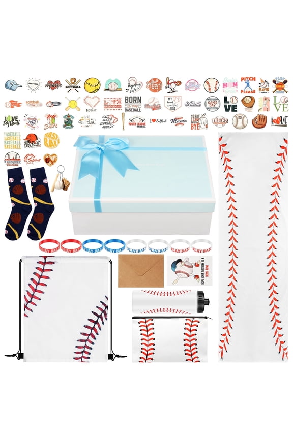 Baseball Themed Gift Set with Drawstring Bag, Sports Water Bottle, Towel and Wristbands, Party Favors and Teammate Present for Sports Fans