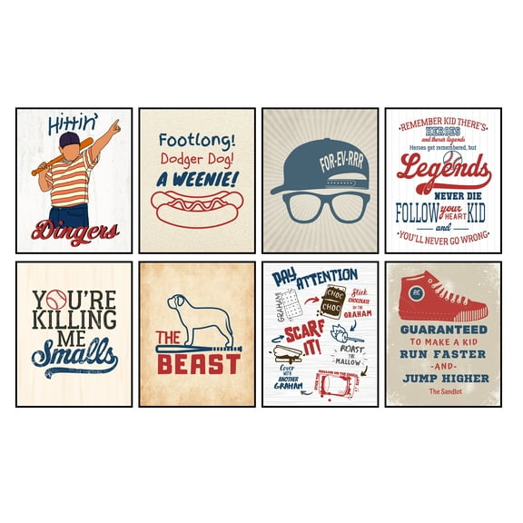 Baseball Themed Wall Art Decor Prints, No Frames (Set of 8) 8x10 inch Legends