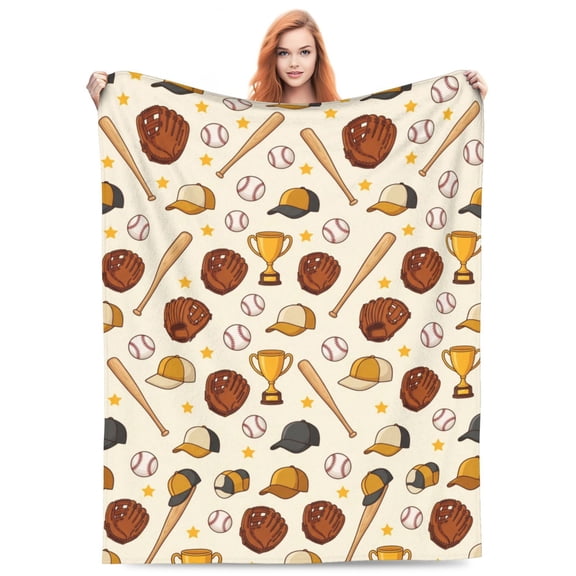 Baseball Throw Blanket, Brown Baseball Sports Blanket, Soft Fuzzy Plush Cozy Flannel Blanket for Couch Sofa Bed, Ideal Gift 50x40