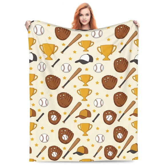 Baseball Throw Blanket, Brown Baseball Sports Blanket, Soft Fuzzy Plush Cozy Flannel Blanket for Couch Sofa Bed, Ideal Gift 60x50
