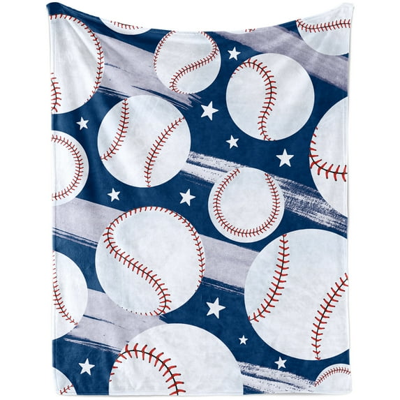 Baseball Throw Blanket Gifts for Boys, Blue Baseball Soft Cozy Plush Flannel Blanket for Kids Bedroom, Baseball Sport Fleece Fuzzy Blanket with Stars for Toddler Couch Bed Sofa Decor 40"x50"