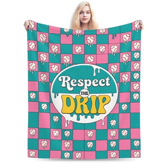 Baseball Throw Blanket Respect The Drip Checkered Pattern Soft Fleece Blanket for Couch Sofa Bed, Cool Sporty Decorative Blanket 50"x40"