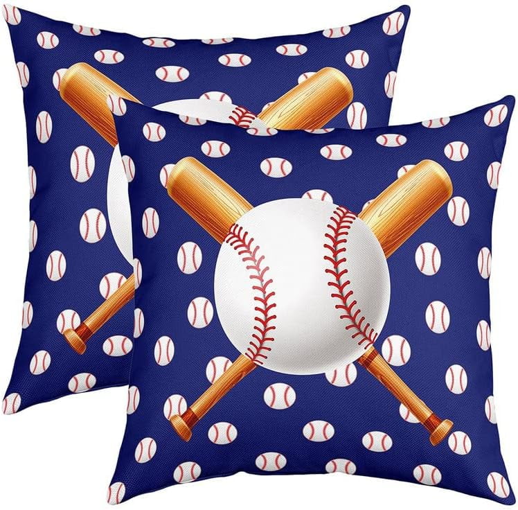 Baseball Throw Pillow Covers 16"x16" Set of 2 Soft Sports Theme Cushion Covers Pillow Cases for Couch Sofa Bedroom Car Reversible Ball Pattern Decorative Throw Pillowcases