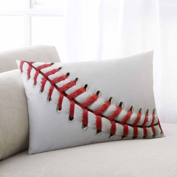 Baseball Throw Pillow Covers, Red White Texture Sports Ball Minimalist Soft Breathable Pillow Cases with Invisible Zipper for Sleeping, Toddler Pillowcases for Couch Bed Sofa Chair 12x20 Inches