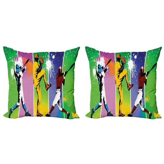 Ambesonne Ombre Throw Pillow Cover 2 Pack, Baseball Grunge Splash, 24", Multicolor