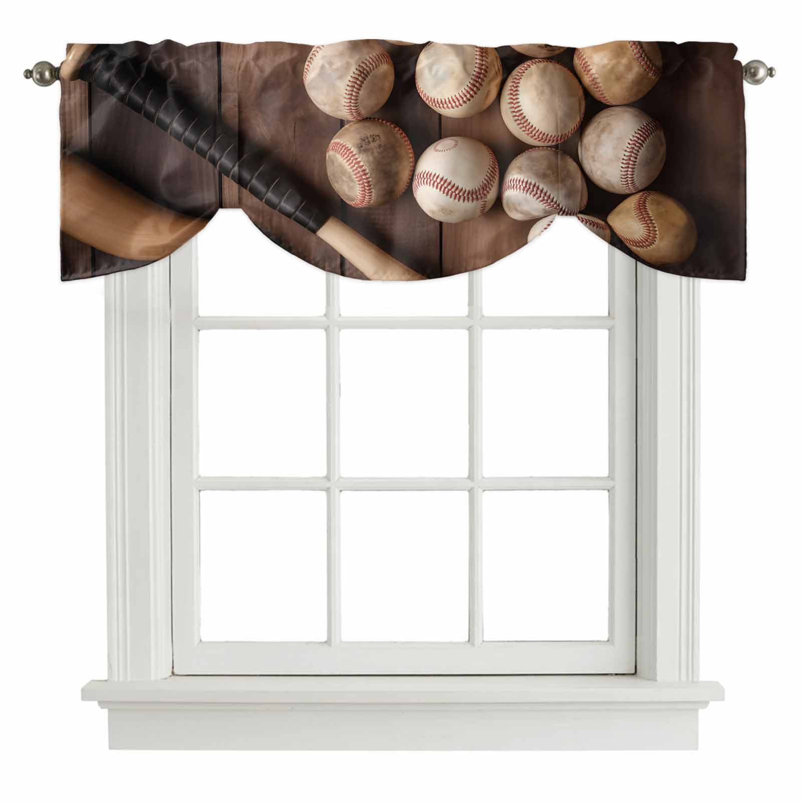 Baseball Tie Up Valance Curtains for Windows, Kitchen Curtains Window ...