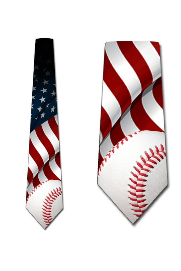 Baseball Ties Mens Sports Necktie US Flag Tie by Three Rooker